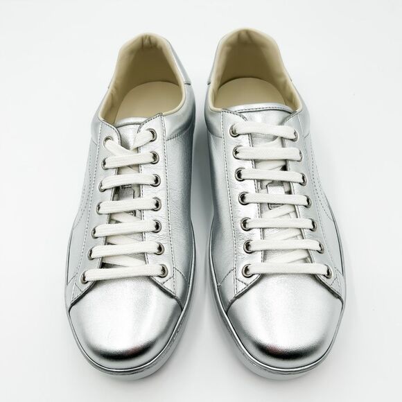Gucci New GG Ace Silver Sneakers Interlocking G Trainers US Men’s Size 9 - Picture 3 of 12